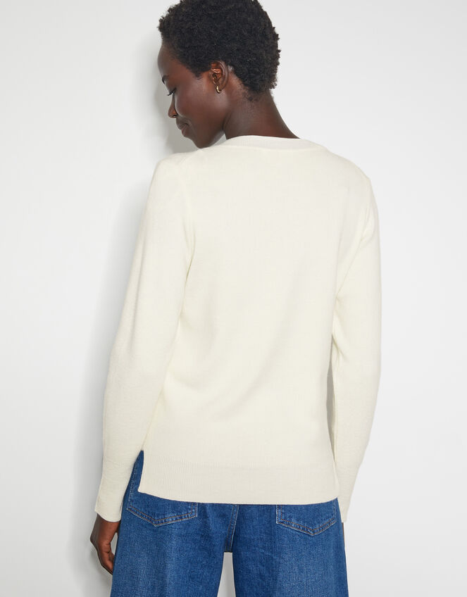 Eva Embellished Neck Jumper, Ivory (IVORY), large