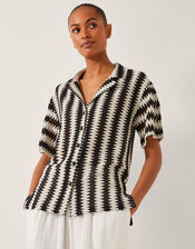 Cleo Crochet Stripe Shirt, Black (BLACK), large