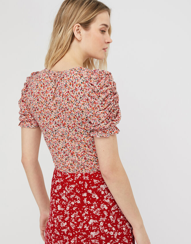 Fia Floral Mesh Top, Pink (PINK), large