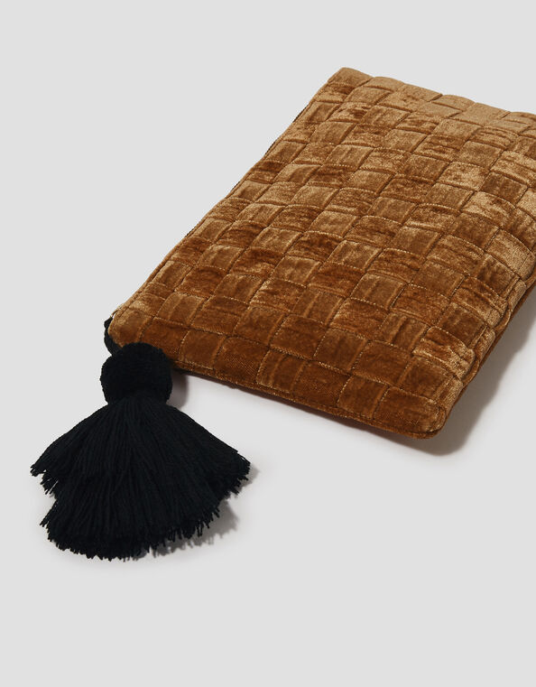 Woven Velvet Zip Pouch, Gold (GOLD), large
