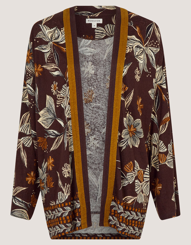 Esther Floral Linen Blend Jacket Brown