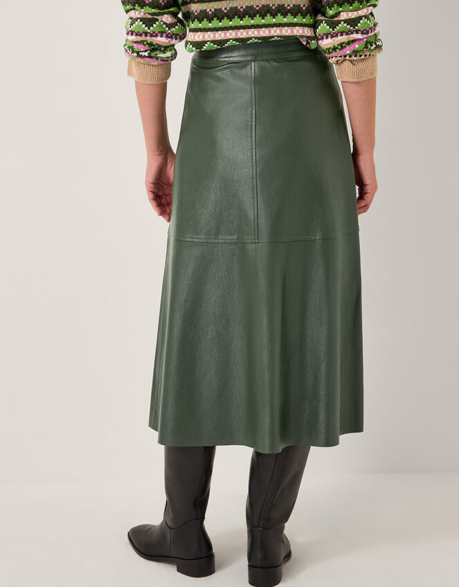 Pippa Faux Leather Midi Skirt, Green (GREEN), large