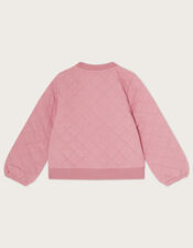 Sequin Floral Woven Quilted Bomber Jacket, Pink (PINK), large