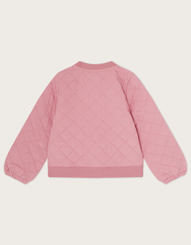 Sequin Floral Woven Quilted Bomber Jacket, Pink (PINK), large
