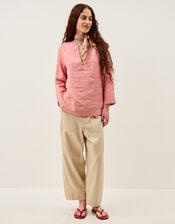 Alexis Knot Button Linen Top, Pink (DUSKY PINK), large