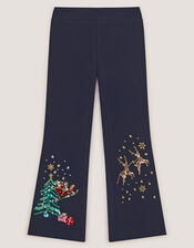Christmas Kick Flare Leggings, Blue (NAVY), large