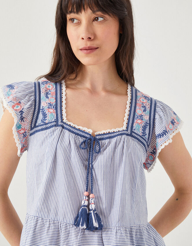 East Teleri Embroidered Stripe Top, Blue (BLUE), large