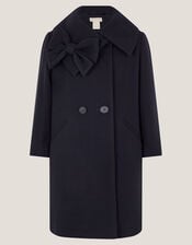 Bow Collar Coat, Blue (NAVY), large