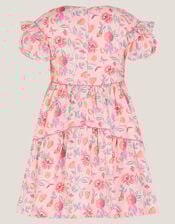 Floral Jacquard Ruffle Dress, Ivory (IVORY), large