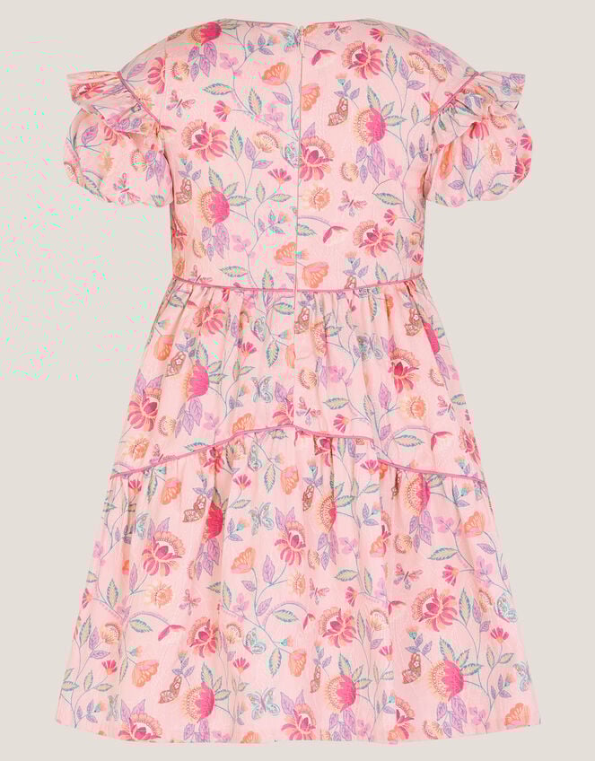 Floral Jacquard Ruffle Dress, Ivory (IVORY), large