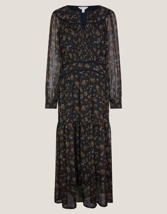 Clara Dotwork Print Midi Dress, Black (BLACK), large