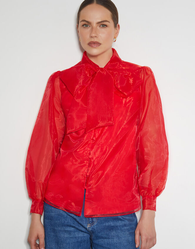 Rosa Organza Pussybow Blouse, Red (RED), large