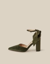 Viera Velvet Bow Pointed Toe Heels, Green (OLIVE), large