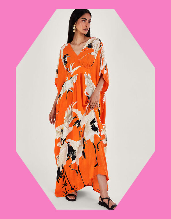 One Hundred Stars Stork Print Maxi Kaftan, , large