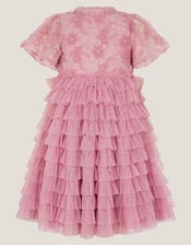 Shikha Floral Embellished Tiered Ruffle Dress, Pink (DUSKY PINK), large