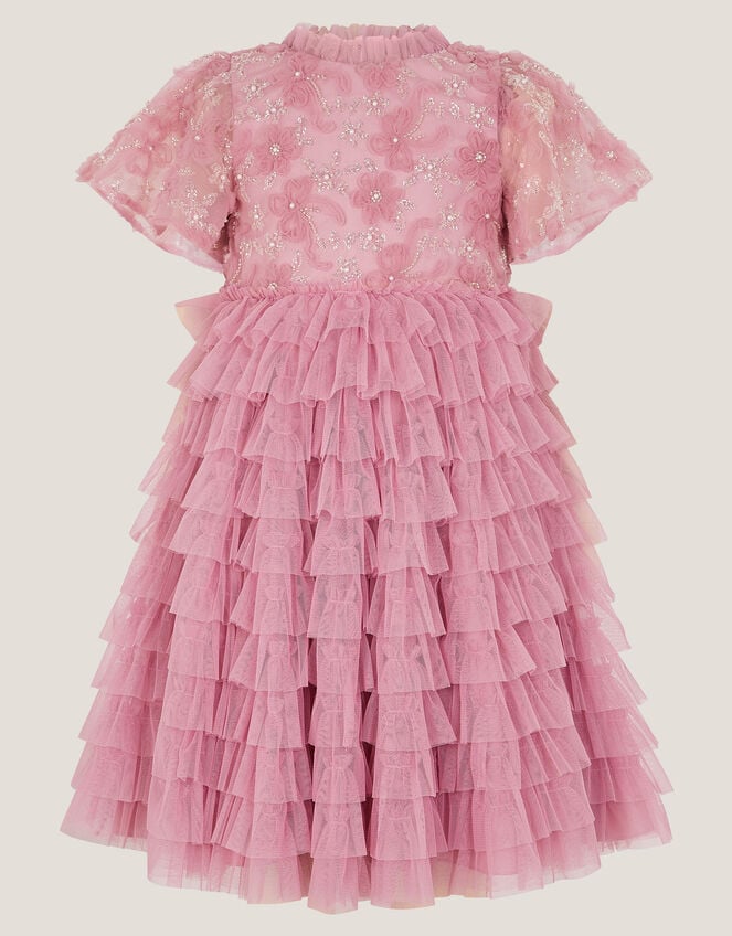 Shikha Floral Embellished Tiered Ruffle Dress, Pink (DUSKY PINK), large