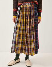 Monsoon x Sarah Corbett-Winder Tartan Pleated Midi Skirt, Yellow (YELLOW), large