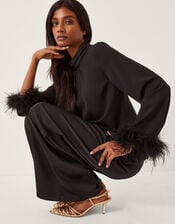 Luella Feather Cuff Top, Black (BLACK), large