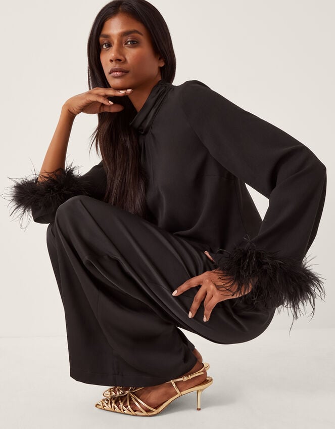 Luella Feather Cuff Top, Black (BLACK), large