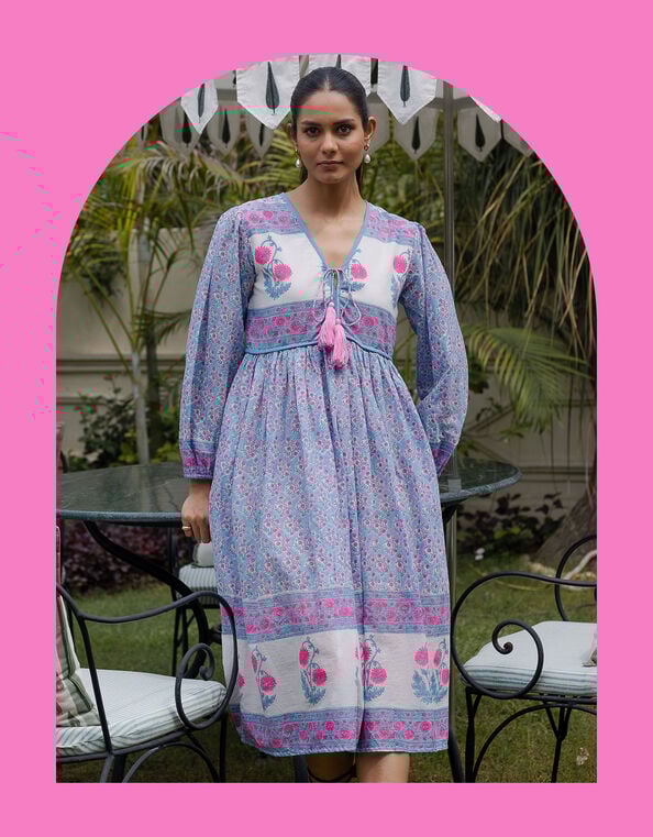 Dilli Grey Jackie Floral Tunic Midi Dress, Blue (BLUE), large
