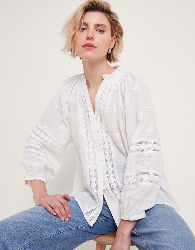 Tia Frill Blouse, White (WHITE), large