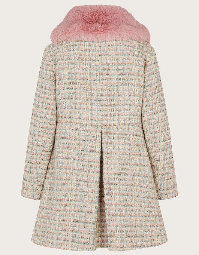 Skirted Tweed Coat with Faux Fur Collar, Grey (GREY), large