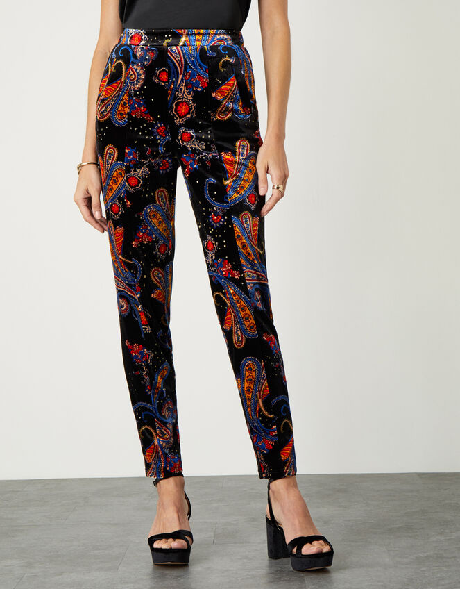 Rowan Paisley Stretch Velvet Trousers, Black (BLACK), large