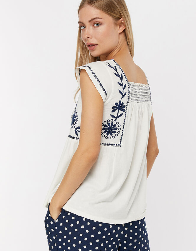 Ester Embroidered Square Neck Top, Ivory (IVORY), large