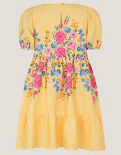 Floral Puff Sleeve Dress, Yellow (YELLOW), large