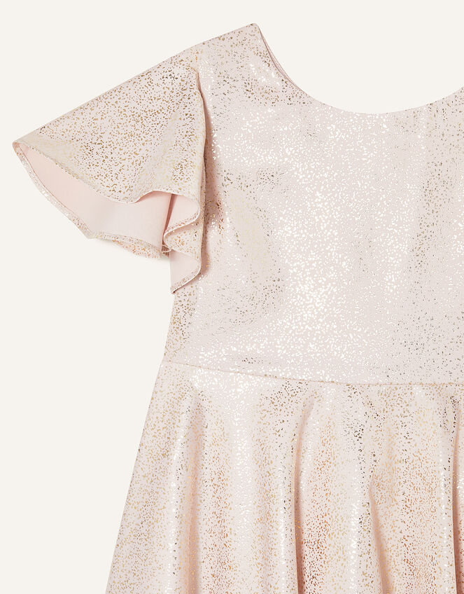 Foil Spot Flutter Sleeve Dress, Gold (ROSE GOLD), large