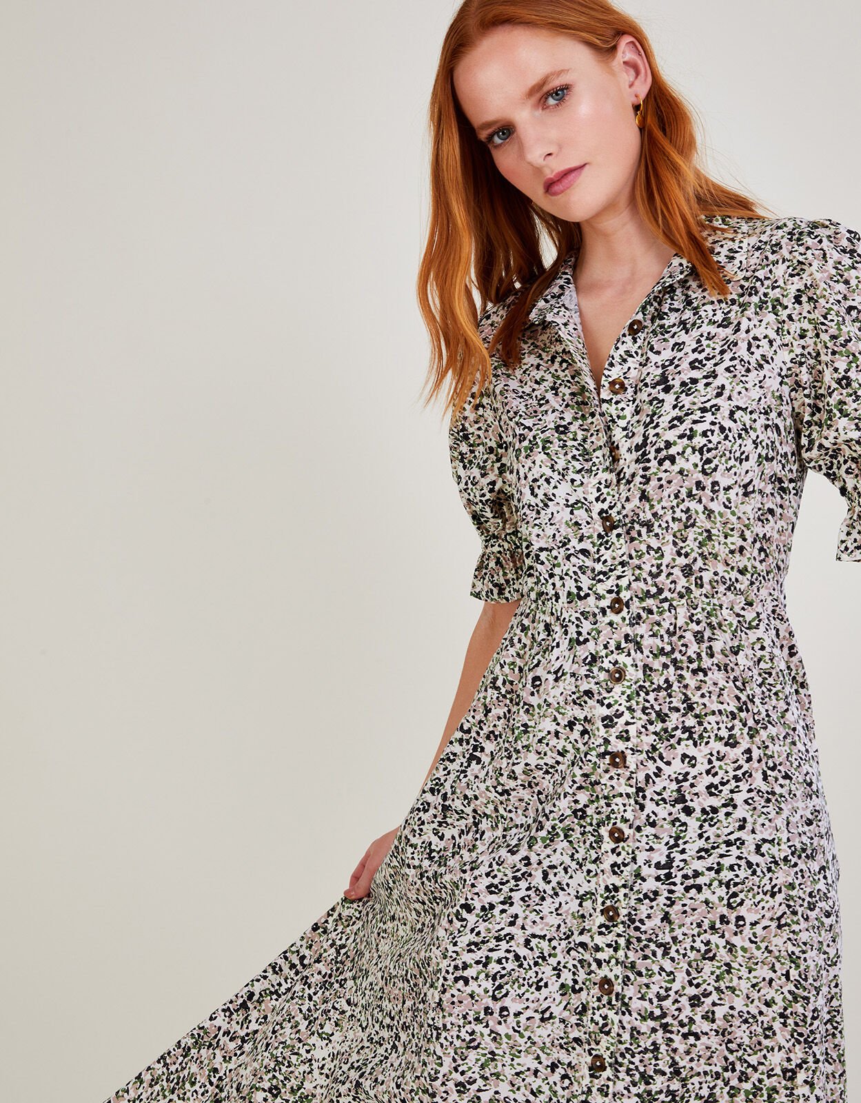 Leopard Print Shirt Dress in LENZING ECOVERO Ivory