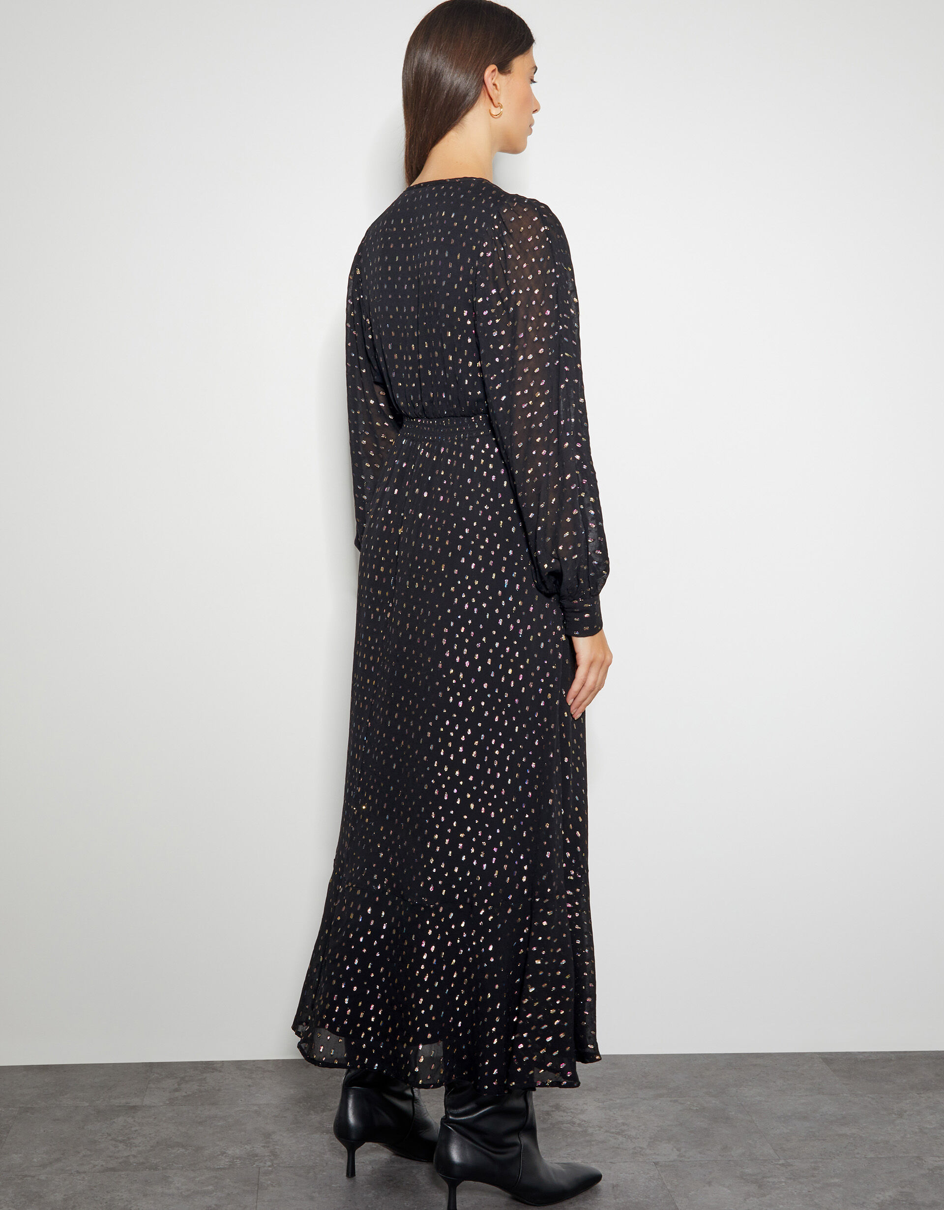 Lillian Metallic Polka Dot Dress Black Day Dresses Monsoon UK