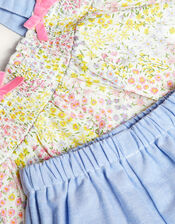 Newborn Ditsy Floral Chambray Top and Shorts Set, Blue (BLUE), large
