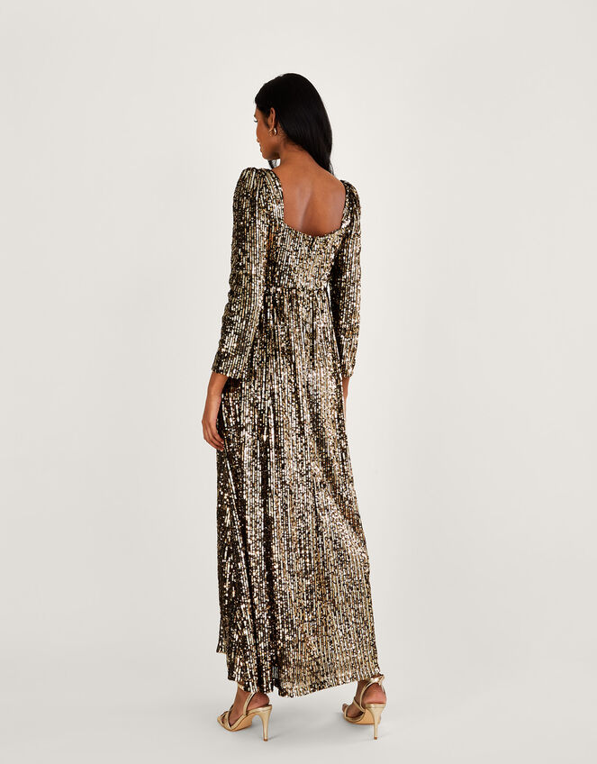 Georgina Sequin Maxi Dress with Recycled Polyester, Gold (GOLD), large