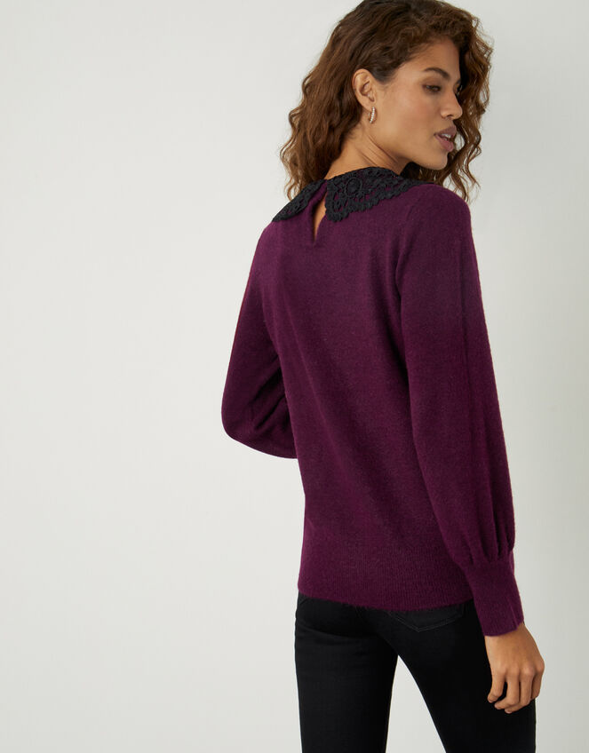 Collar All-Over Embellished Jumper, Red (BERRY), large