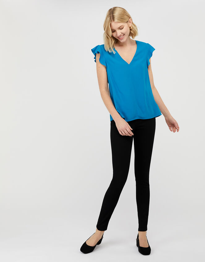 Nessa Short Sleeve Blouse in LENZING™ ECOVERO™, Blue (BLUE), large