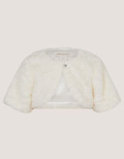 Baby Rose Faux Fur Cardigan, Ivory (IVORY), large