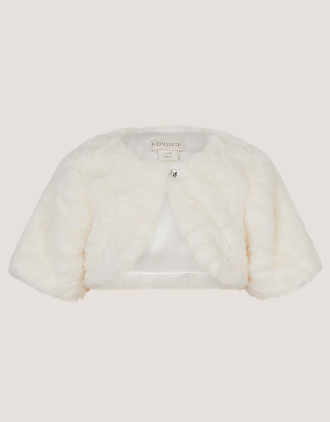 Baby Rose Faux Fur Cardigan, Ivory (IVORY), large