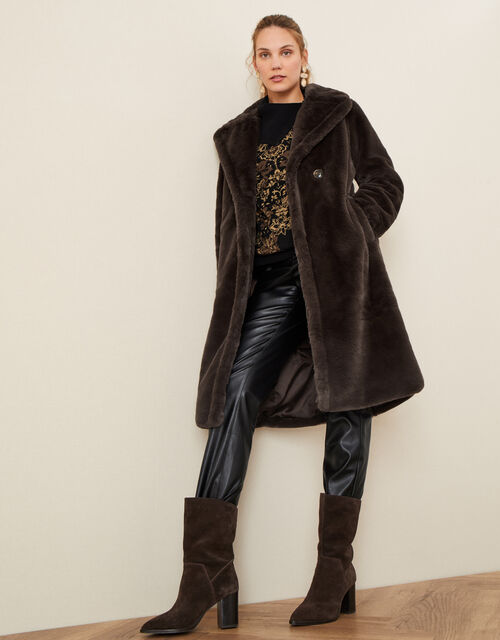 Felicia Faux Fur Coat, Brown (CHOCOLATE), large