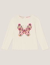 Butterfly Embroidered Ribbed Top, Ivory (IVORY), large