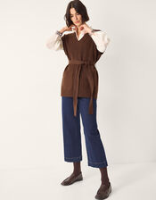 Cohen Tie Waist Cable Knit Vest, Brown (CHOCOLATE), large