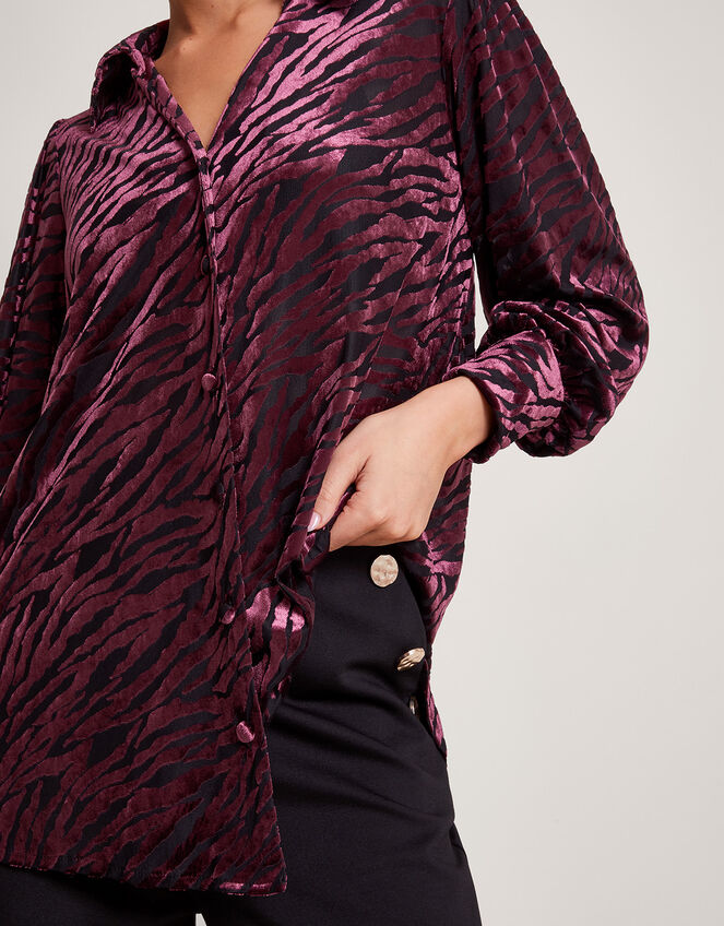 Riley Velvet Zebra Print Blouse, Brown (BROWN), large