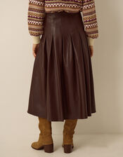 Ottie Pleated Faux Leather Midi Skirt, Brown (BROWN), large