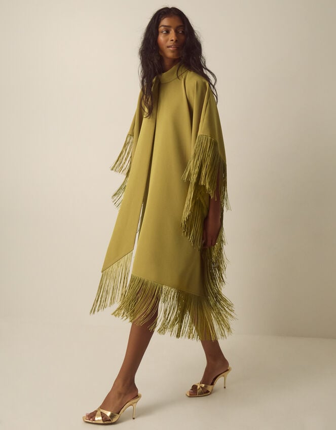Novi High-Neck Fringe Mini Dress, Green (CHARTREUSE), large
