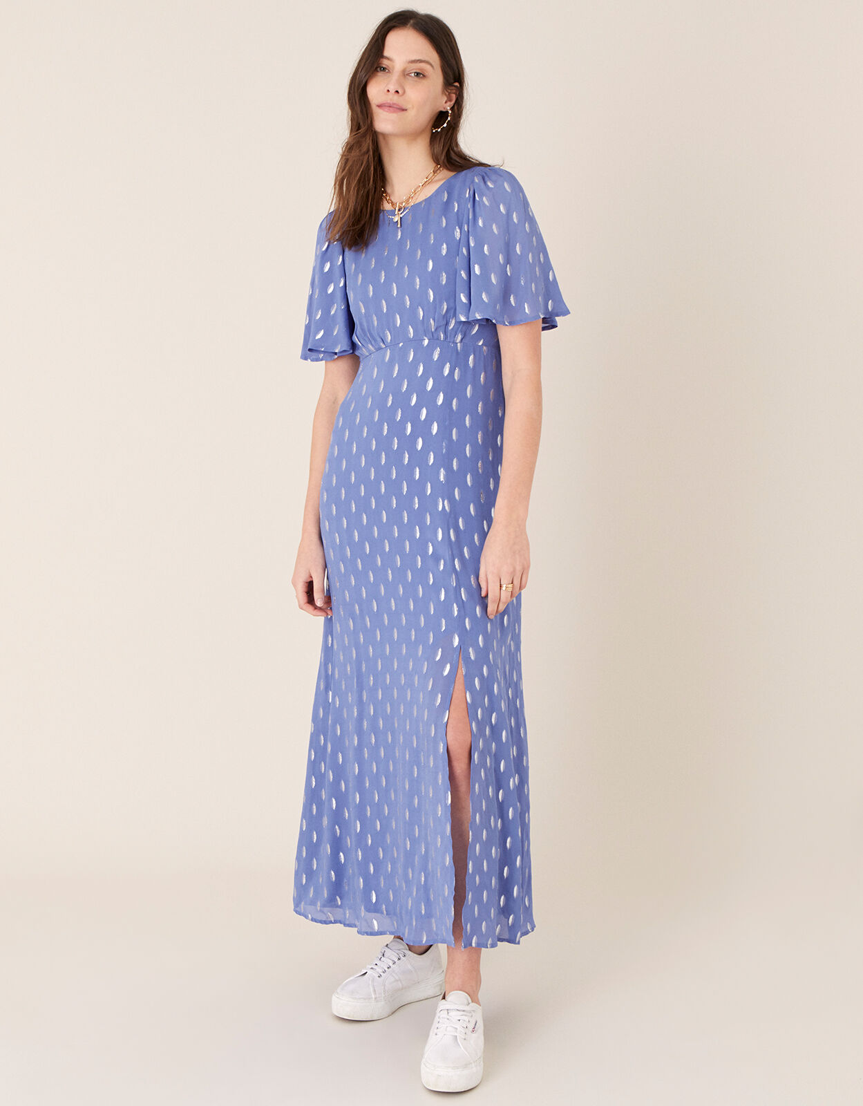 monsoon blue polka dot dress