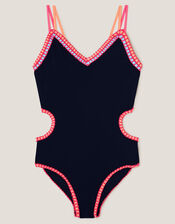 Blanket Stitch Cut-Out Swimsuit, Black (BLACK), large