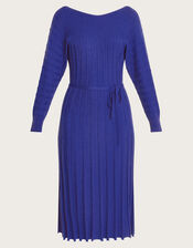 Inverted Rib Slash Neck Dress, Blue (COBALT), large