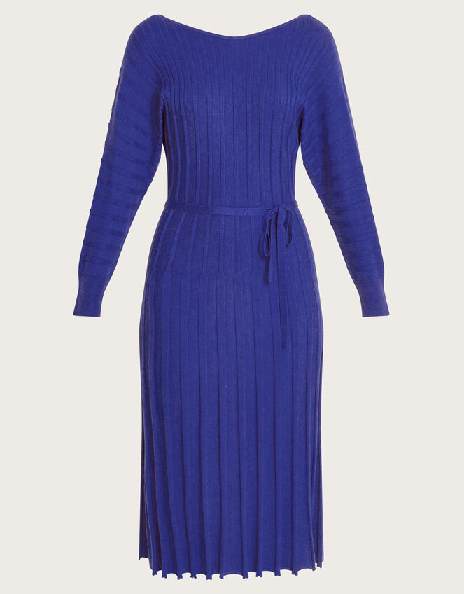 Inverted Rib Slash Neck Dress, Blue (COBALT), large