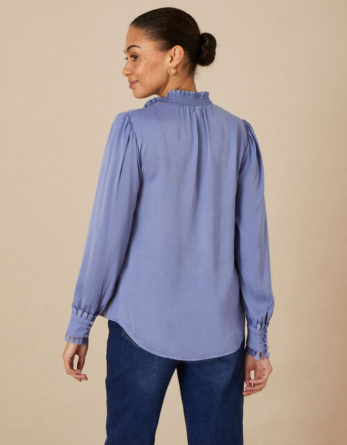 Satin Bib Blouse with Recycled Polyester, Blue (BLUE), large