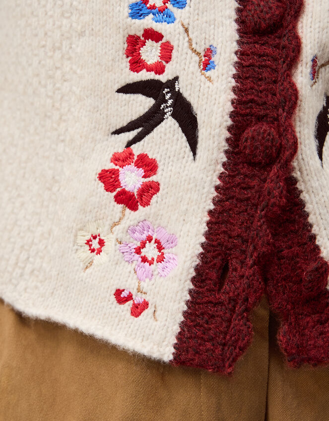 Etta Floral Embroidered Scallop Cardigan Ivory